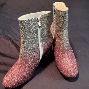 MAVMAX pink/silver glitter chunk heel ankle boots. Ladies size 11